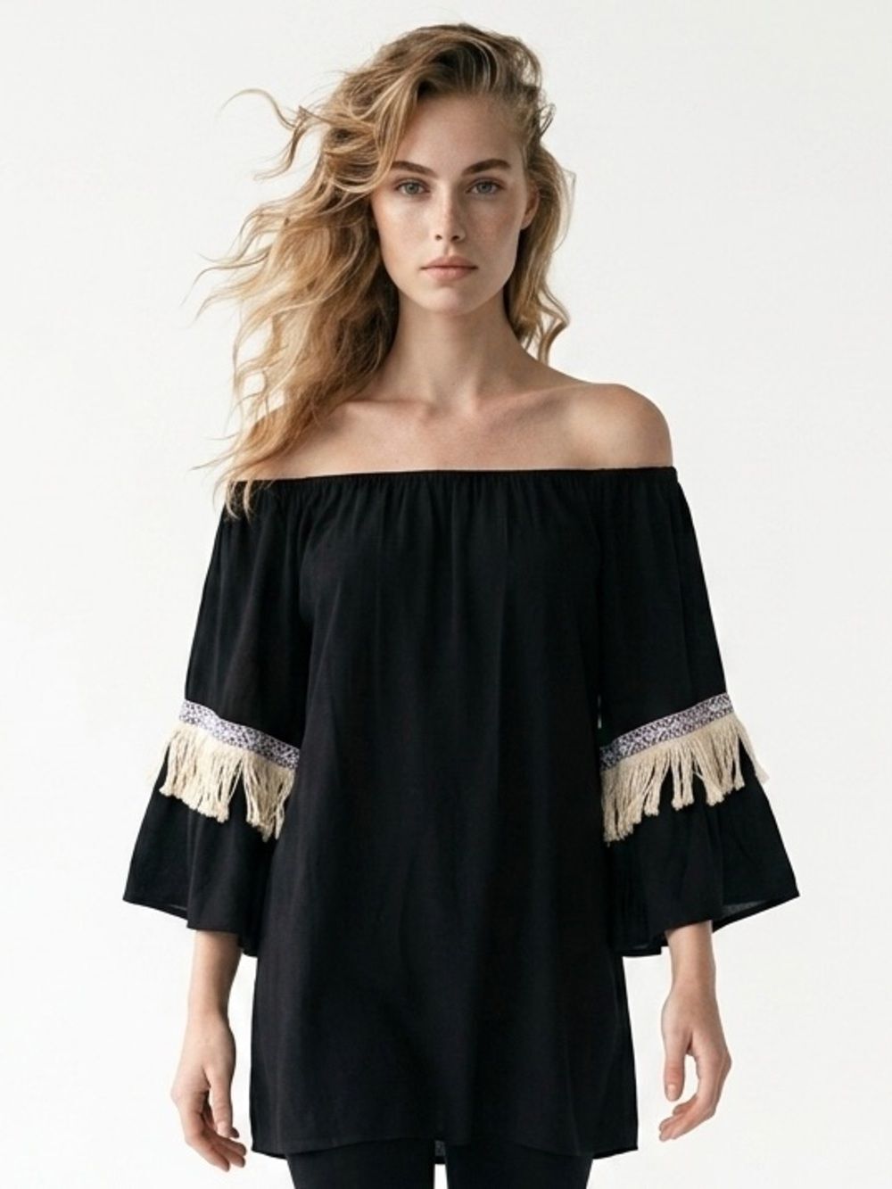 BLACK BEAD USA | Boho Mini Tunic/Dress Fringe Women’s Size Small